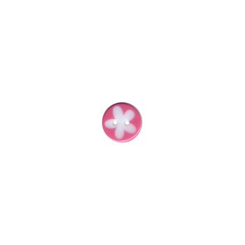 Kunststoffknopf 2-löchrig Ø 1,3 cm Rosa mit weißer Blüte